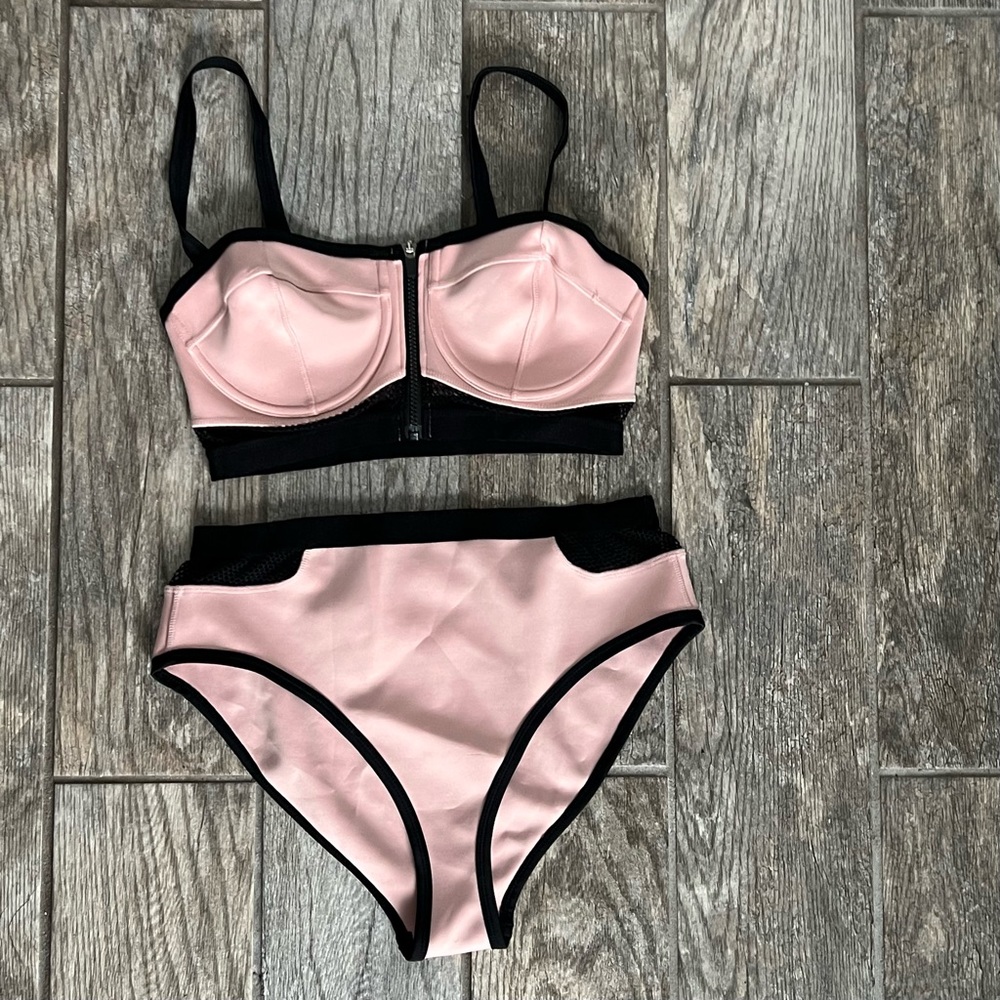Forever 21+ Color blocking nude pink bathing suit high waisted size 0X